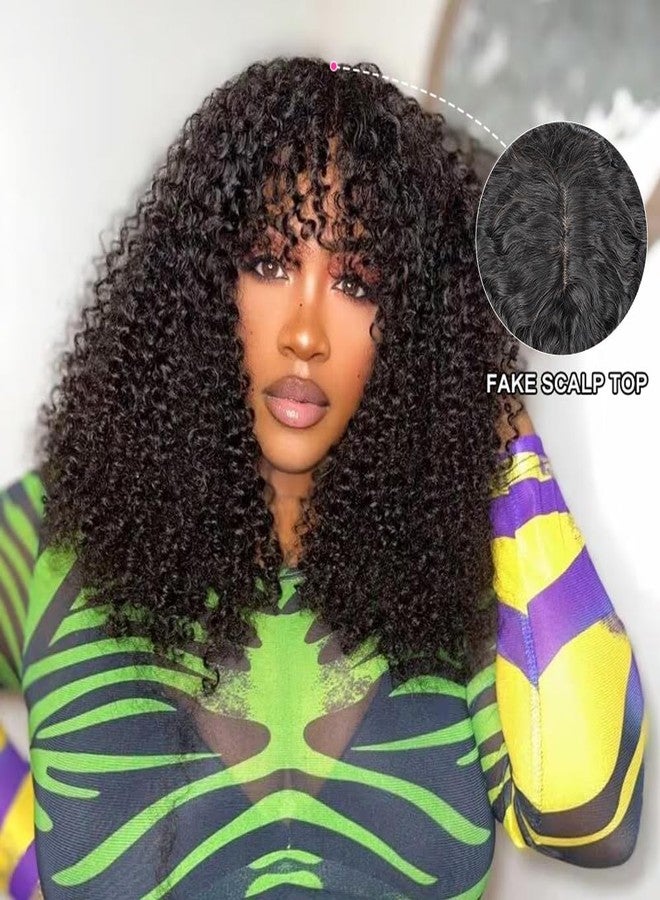 BLY Kinky Curly Half Wig Human Hair with Bangs Glueless Wear and Go 3 In 1 Flip Over Wig for Women Beginner Friendly Natural Look Scalp Top 180 Density Natural Black 20 Inch - Image 2